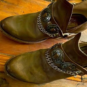Brown distressed leather booties
